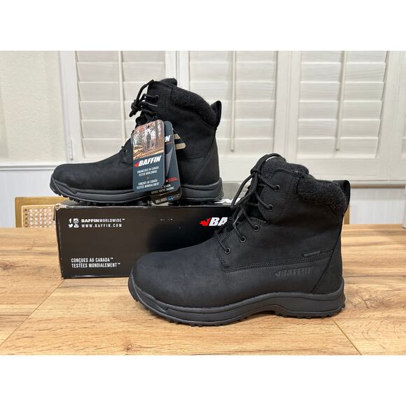 Baffin Mens Truro Boots Black Leather Felt Collar Size 10 NIB Weatherproof Comfy - Picture 3 of 14